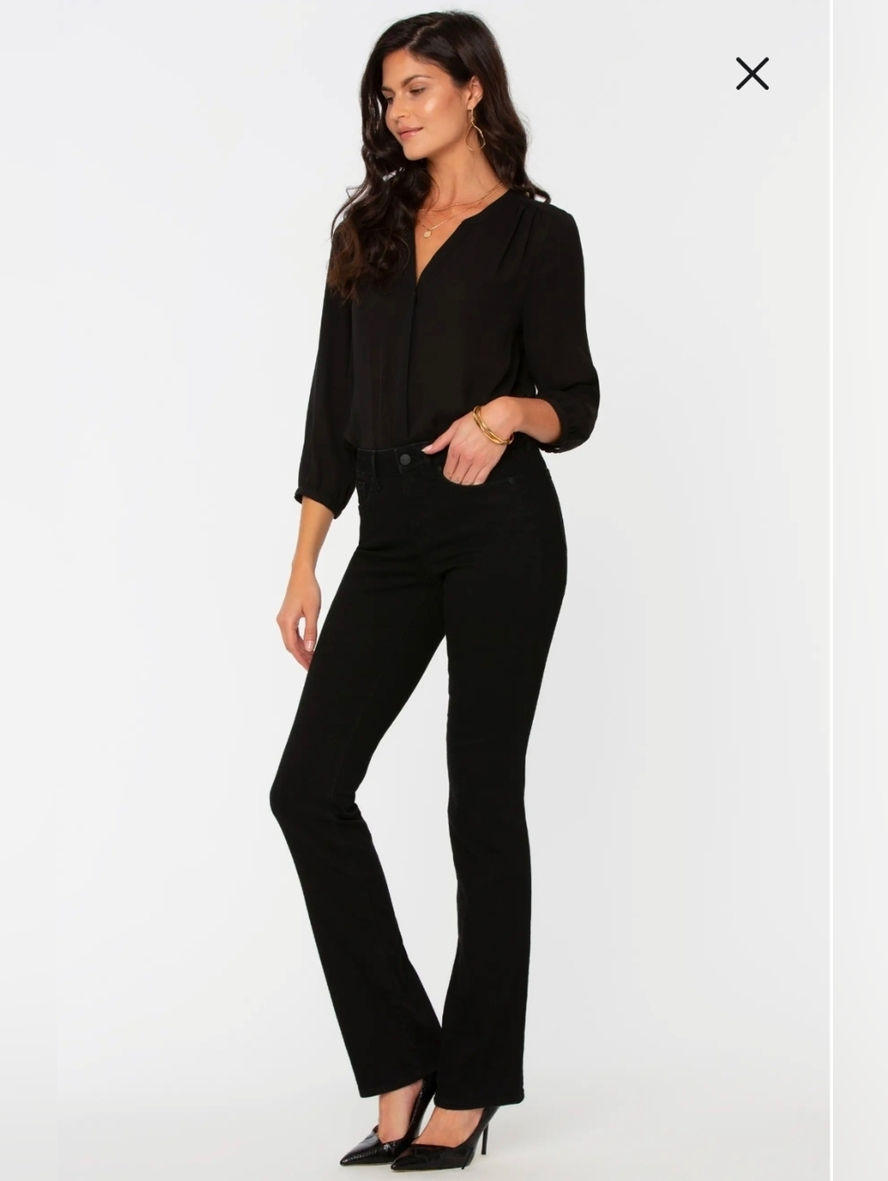 NYDJ High StretchDenim Classic Black  Jeans In Tall Barbara Bootcut Pants Size 8